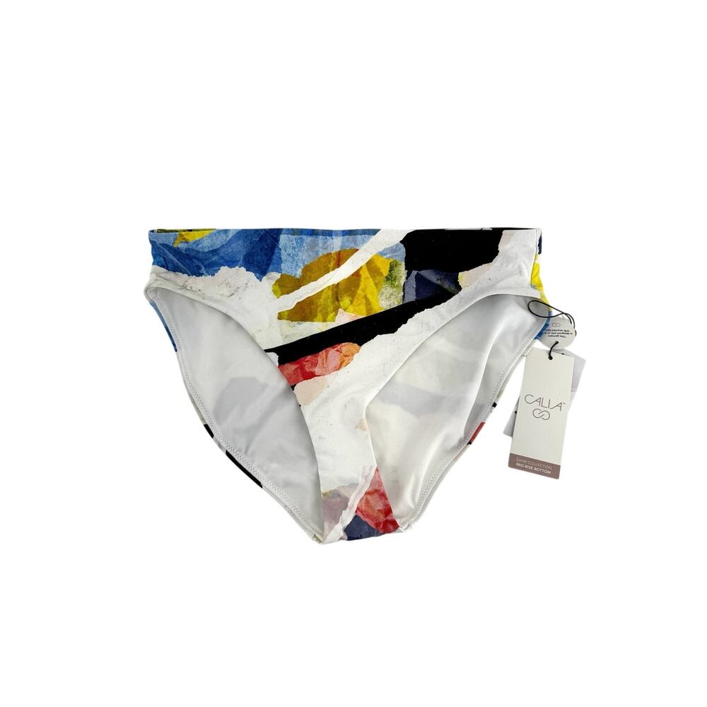 CALIA Women's Core Mid Rise Swim Bottoms Collage Pure White XL
